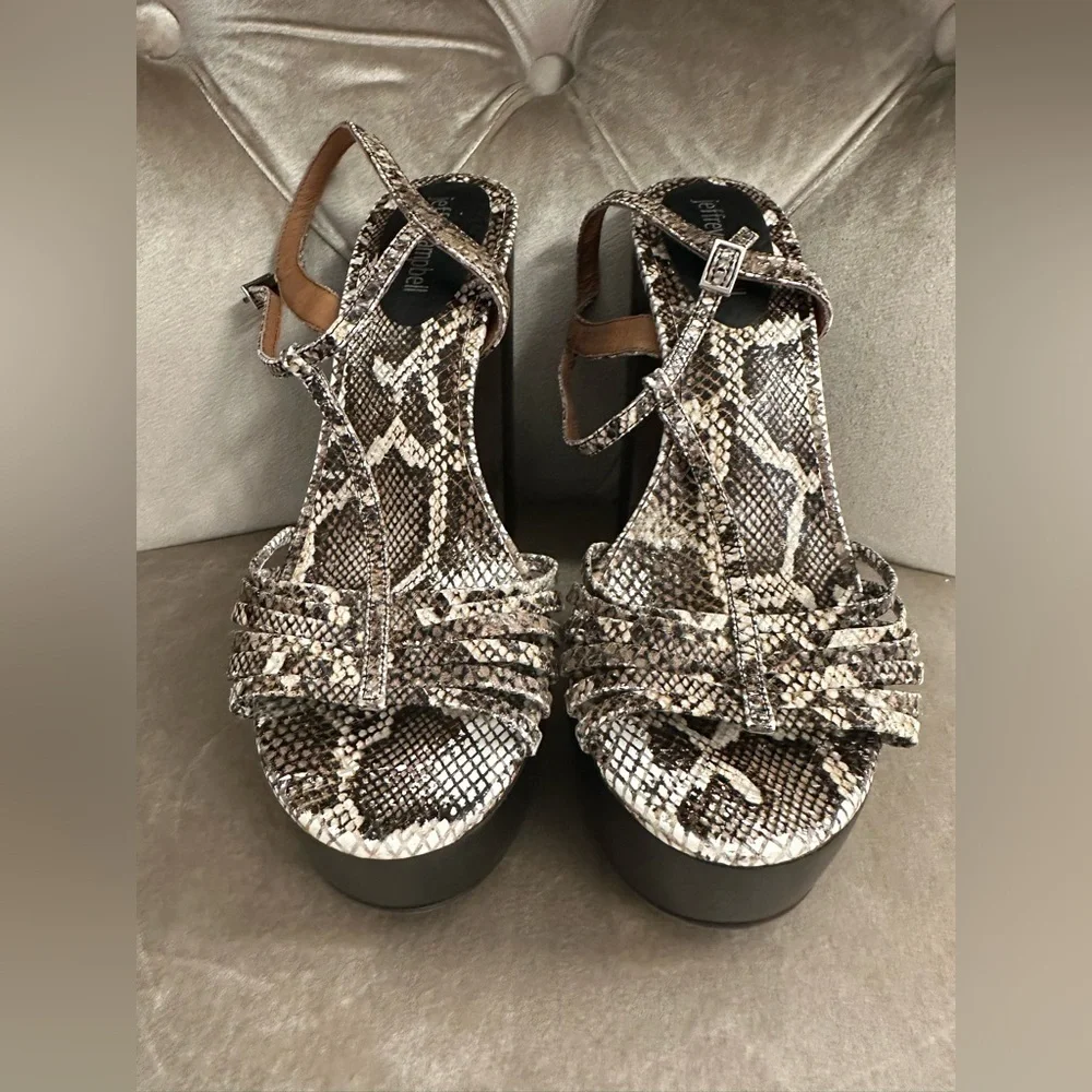 Jeffrey Campbell Boogy Womens 9 Platform Snakeskin Heels Platform Strappy Sandal